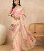Peach floral beads and stones satin leheriya saree