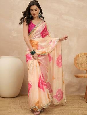 Peach tie and dye satin saree 1