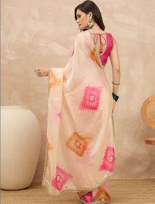 Peach tie and dye satin saree 2