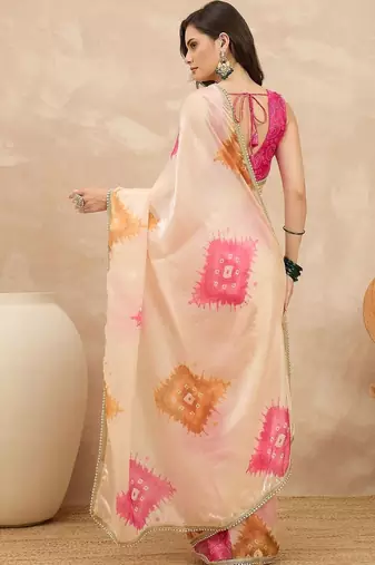 Peach tie and dye satin saree