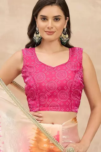 Peach tie and dye satin saree