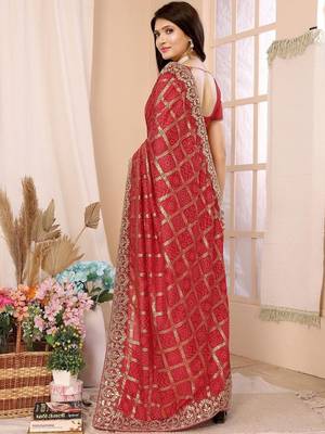 Red woven design zari heavy work saree 3