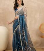 Multicolor floral satin fusion saree