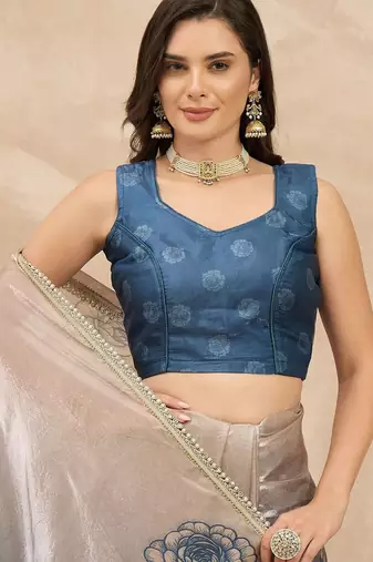 Multicolor floral satin fusion saree