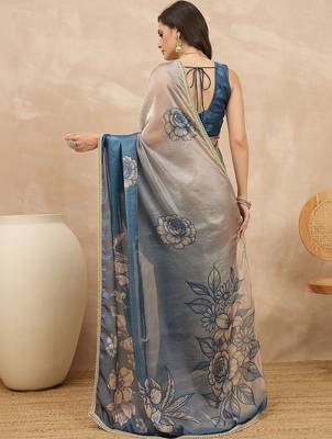 Multicolor floral satin fusion saree 3