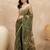 Olive floral printed embellished saree with unstitched blouse piece