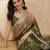Olive floral printed embellished saree with unstitched blouse piece