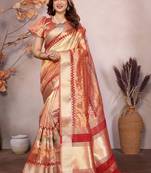 Peach woven design zari saree
