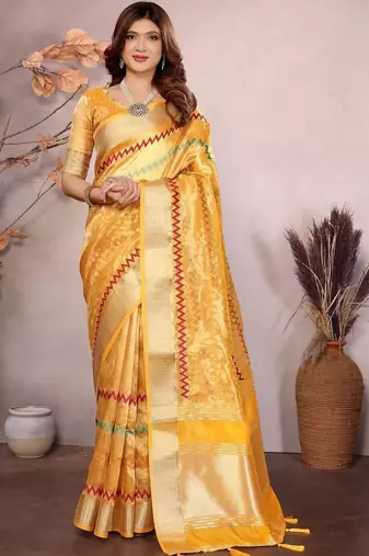 Yellow woven design zari saree