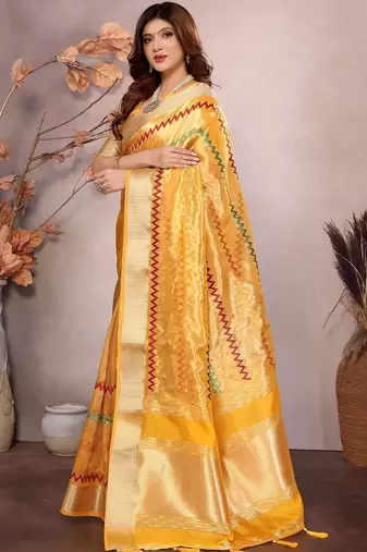 Yellow woven design zari saree