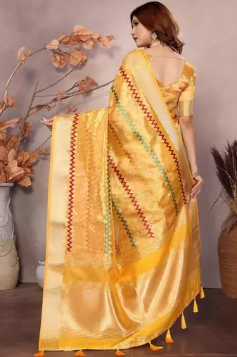 Yellow woven design zari saree