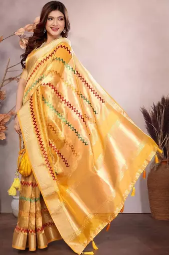 Yellow woven design zari saree