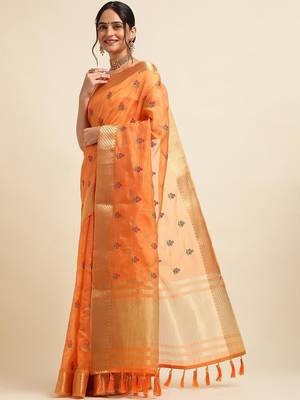 Orange ethnic motifs embroidered saree 2