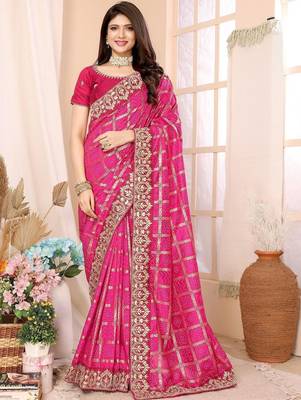 Pink woven design zari heavy work saree 1