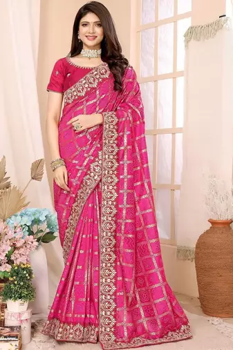 Pink woven design zari heavy work saree