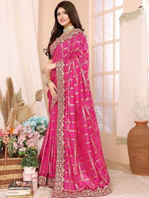 Pink woven design zari heavy work saree 2