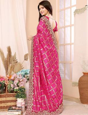 Pink woven design zari heavy work saree 3