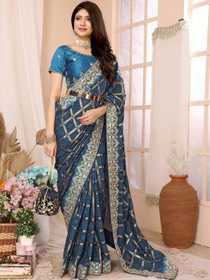 Blue ethnic motifs zari designer saree 1