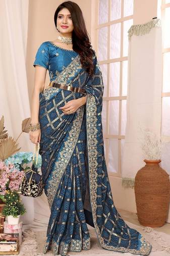 Blue ethnic motifs zari designer saree