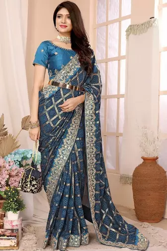 Blue ethnic motifs zari designer saree