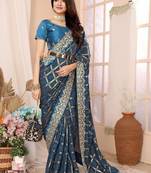 Blue ethnic motifs zari designer saree