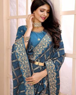 Blue ethnic motifs zari designer saree 2