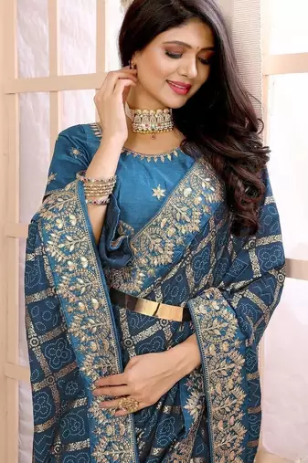 Blue ethnic motifs zari designer saree