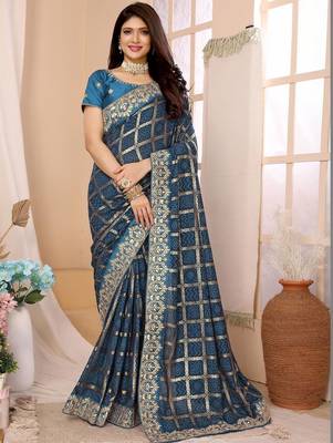 Blue ethnic motifs zari designer saree 3
