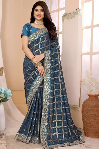 Blue ethnic motifs zari designer saree