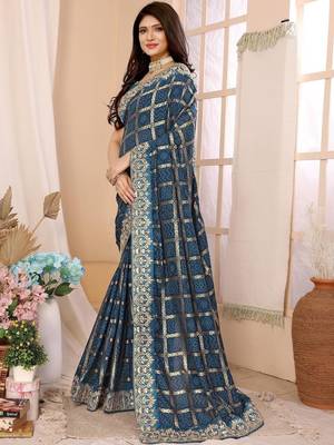 Blue ethnic motifs zari designer saree 4