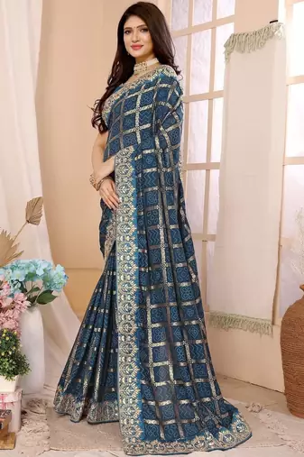 Blue ethnic motifs zari designer saree