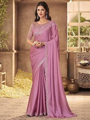 Pink sequinned poly georgette saree 1