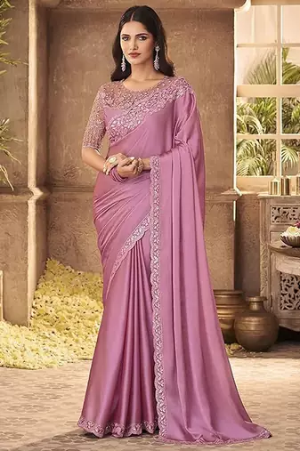 Pink sequinned poly georgette saree