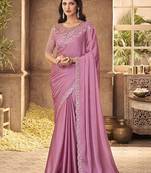 Pink sequinned poly georgette saree