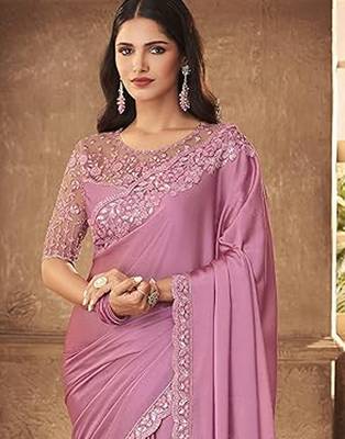Pink sequinned poly georgette saree 2