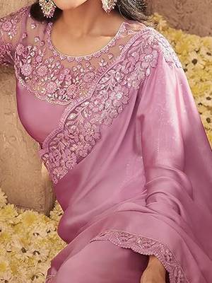 Pink sequinned poly georgette saree 4