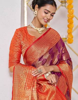 Purple woven design zari banarasi saree 1