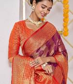 Purple woven design zari banarasi saree