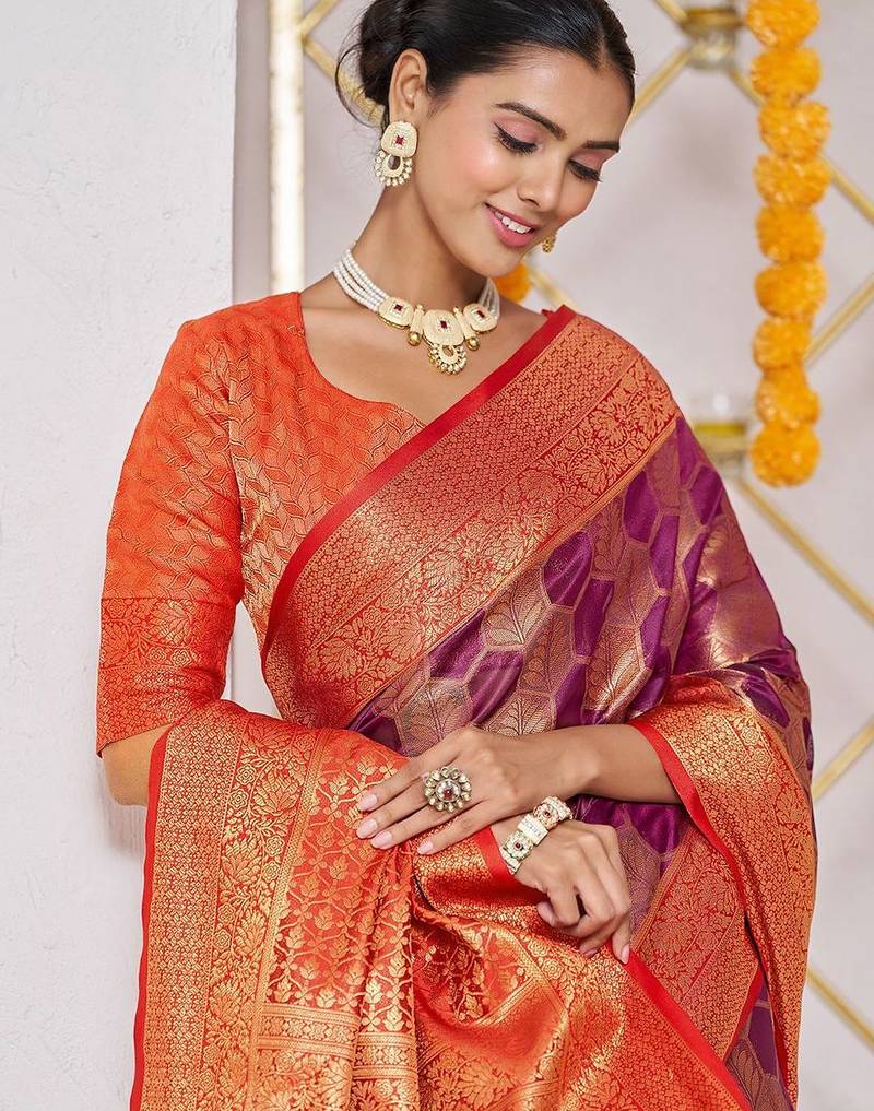 Purple woven design zari banarasi saree