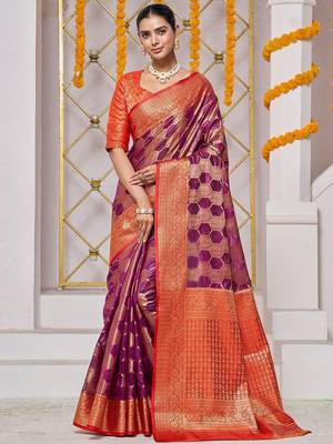Purple woven design zari banarasi saree 2