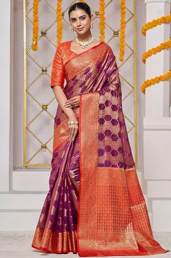 Purple woven design zari banarasi saree