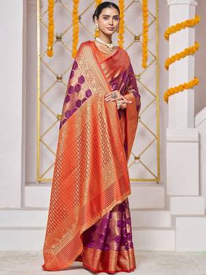 Purple woven design zari banarasi saree 3