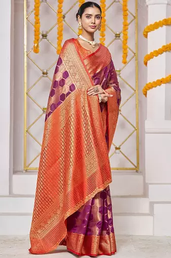 Purple woven design zari banarasi saree
