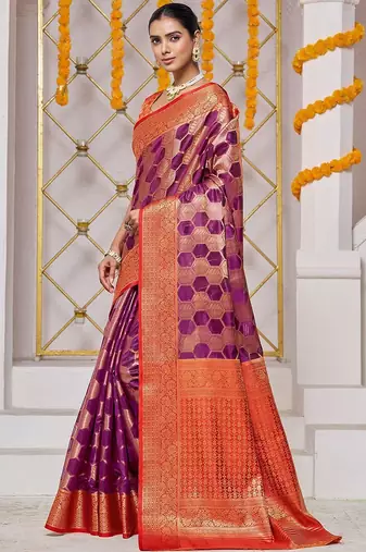 Purple woven design zari banarasi saree