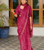 Pink pink printed silk blend bandhani sarees