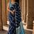 Navy blue tie and dye linen blend designer block print saree