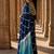 Navy blue tie and dye linen blend designer block print saree
