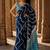 Navy blue tie and dye linen blend designer block print saree