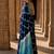Navy blue tie and dye linen blend designer block print saree
