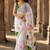 White floral linen blend designer block print saree